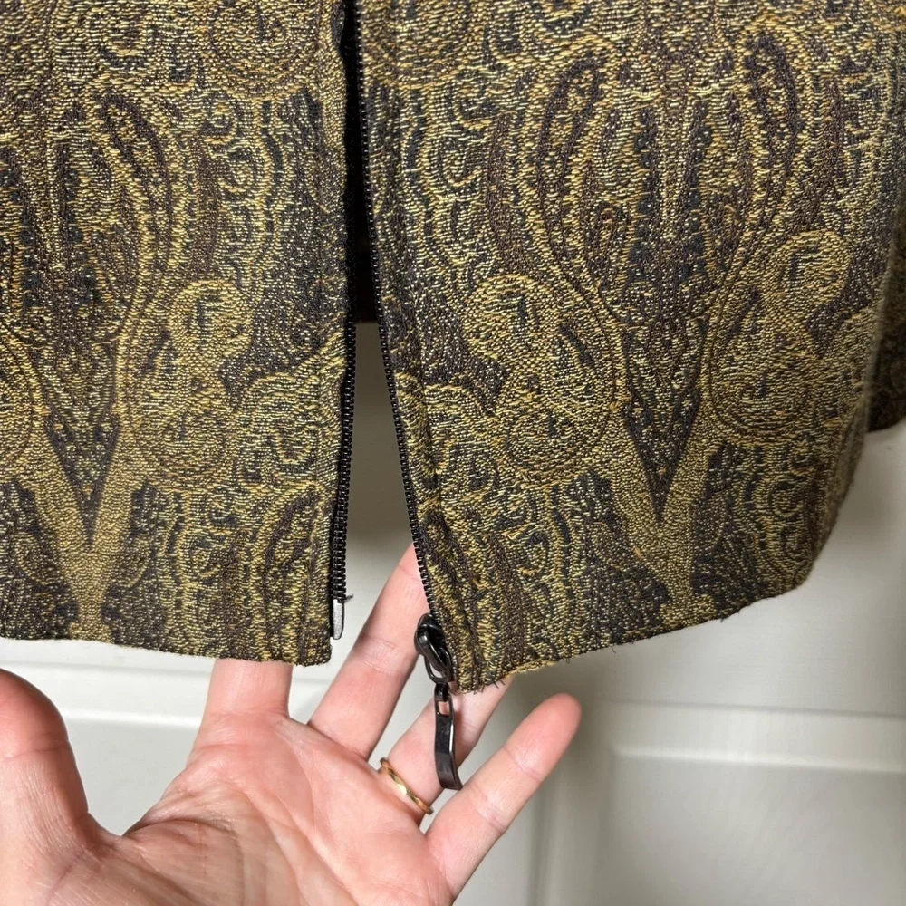 BonWorth Tapestry Jacket Women's Large Full Zipper Brown Paisley Jacquard Granny